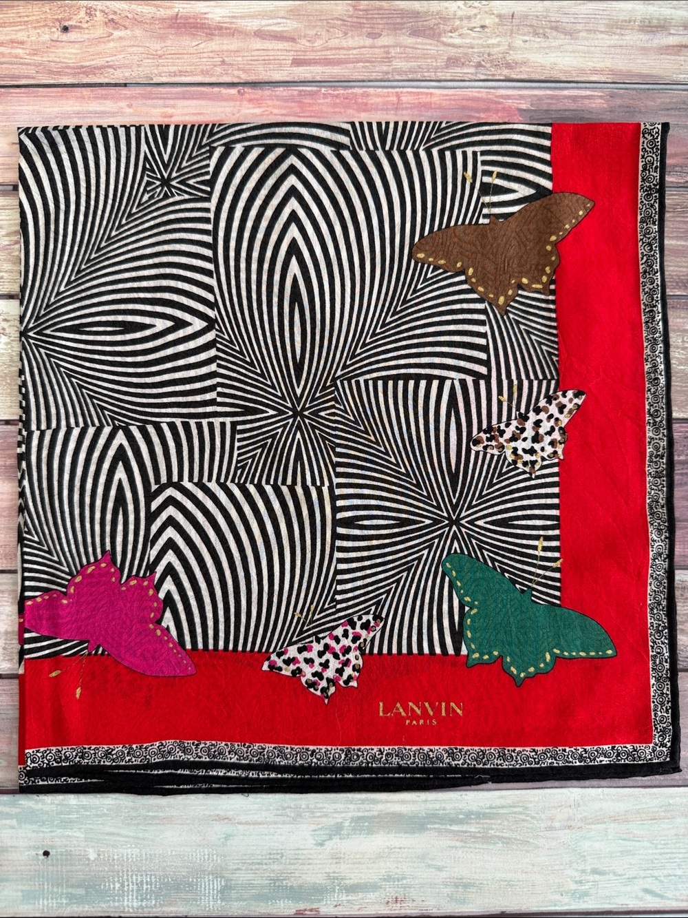 Lanvin cotton handkerchief with Butterfly Motif - Black, White & Red